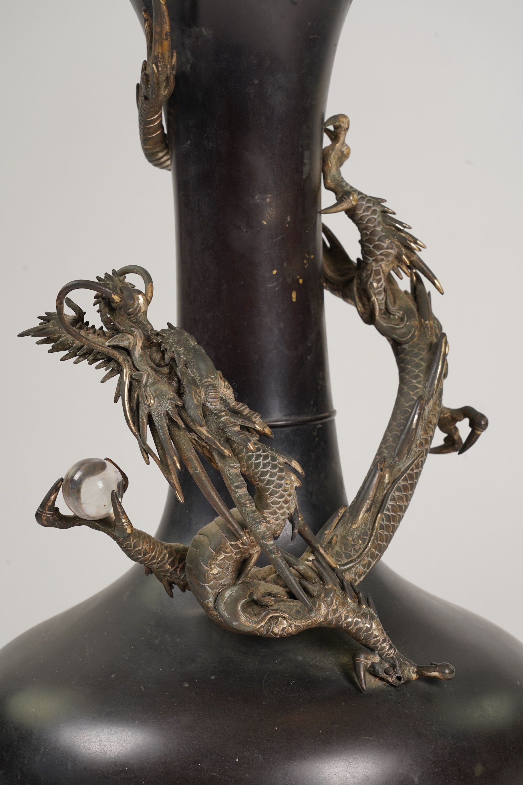 A massive Japanese bronze ‘dragon’ bottle vase, Meiji period